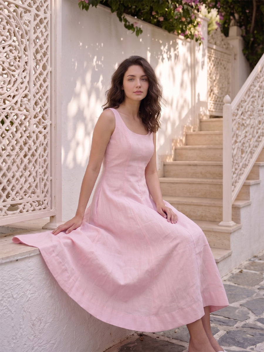 Rosé Charm A-Line Midi Dress