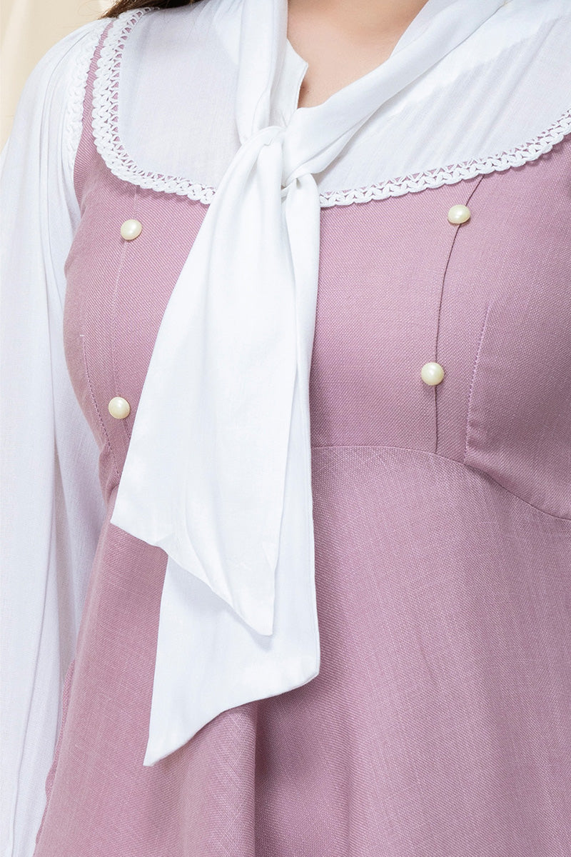Mauve Mist With Neck Tie Midi Dress