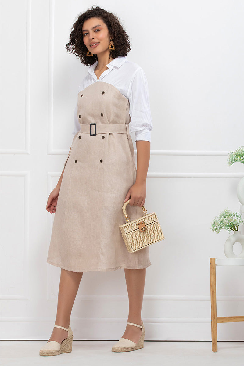 Vanilla Drift Belted Midi Dress