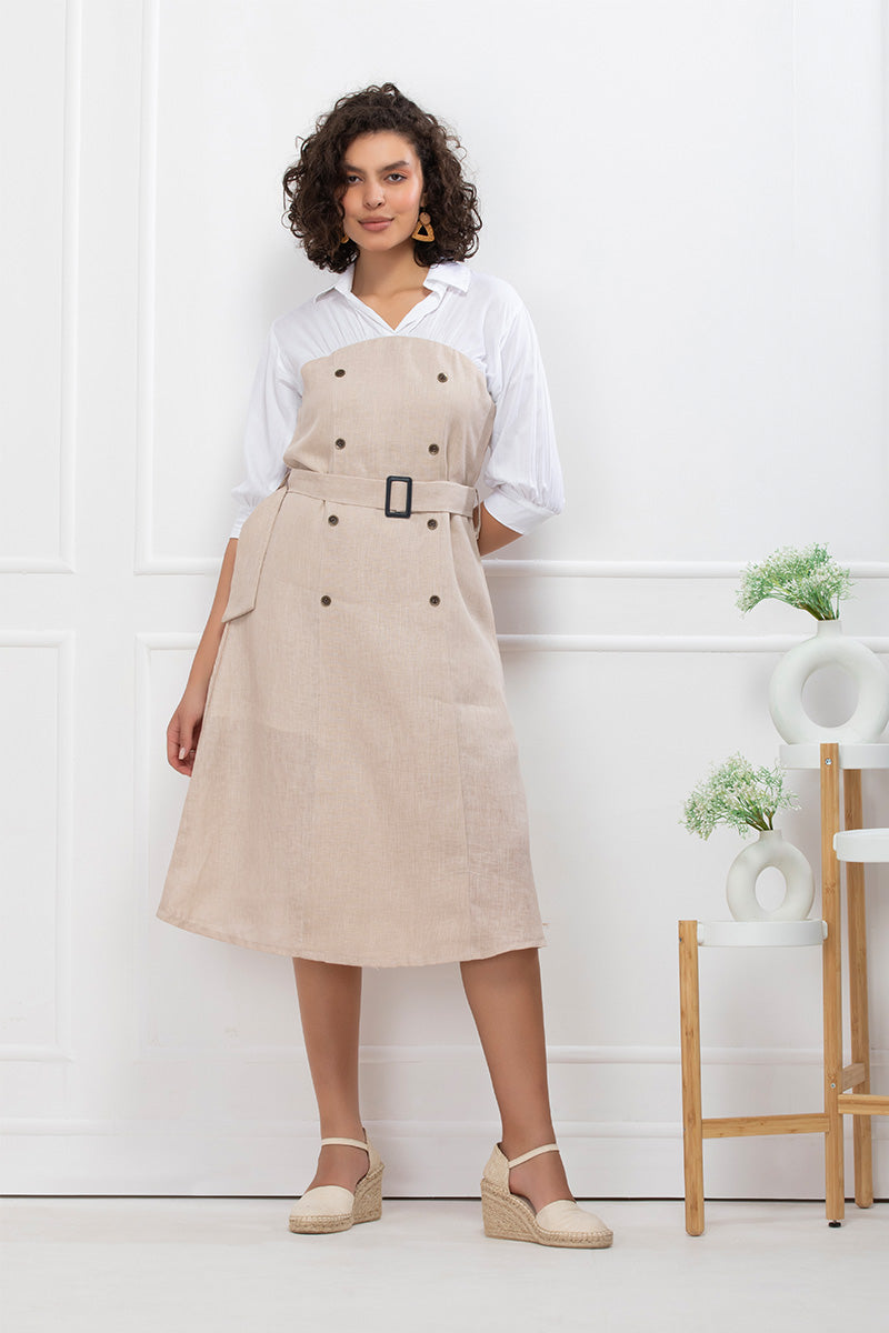 Vanilla Drift Belted Midi Dress