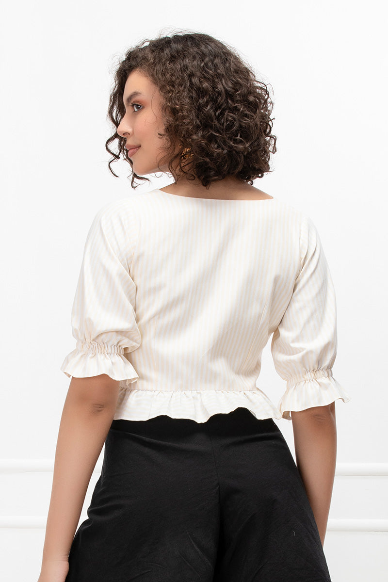 Sunny Stripes Cotton Tie-Detail Crop Top