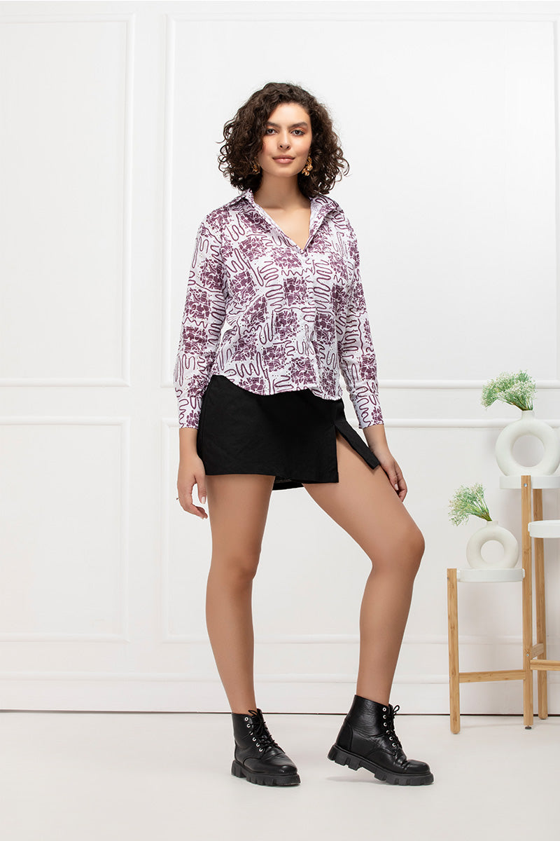 Wine Sketch Cotton Shirt