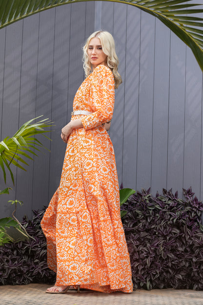 Tuscan Tangerine Fit & Flare Maxi Dress