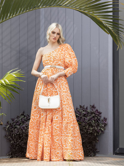 Tuscan Tangerine Fit & Flare Maxi Dress
