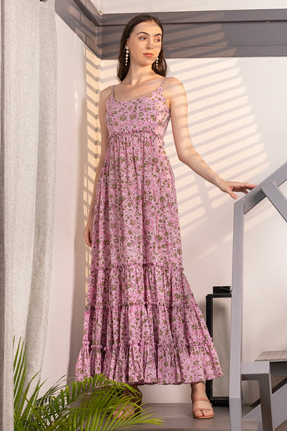 Rosy Meadow Fit & Flare With Detachable Sleeves Maxi Dress
