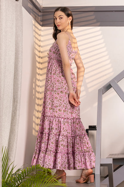 Rosy Meadow Fit & Flare With Detachable Sleeves Maxi Dress