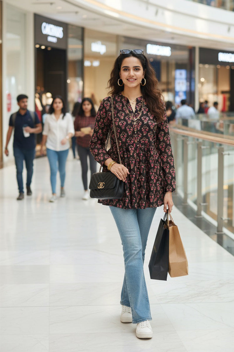 Vintage Petal Flare Cotton Kurti