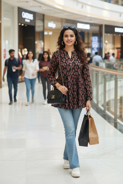 Vintage Petal Flare Cotton Kurti