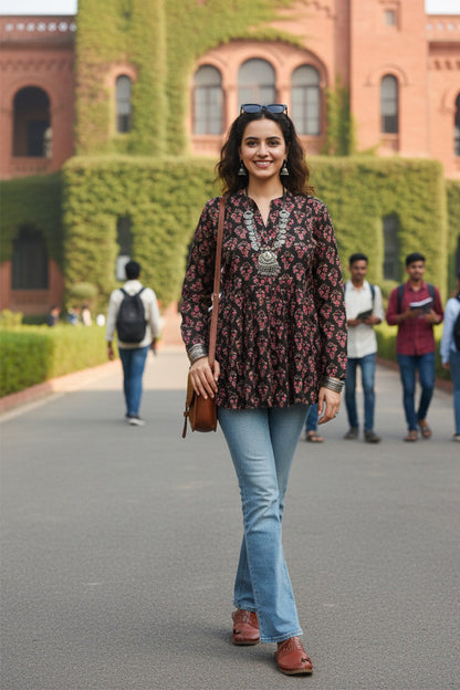 Vintage Petal Flare Cotton Kurti