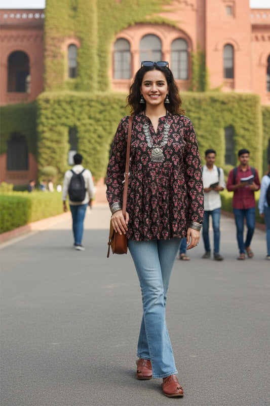 Vintage Petal Flare Cotton Kurti