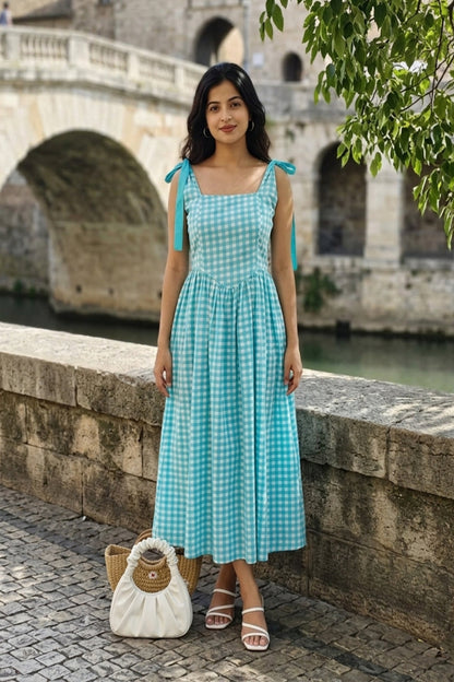 Seafoam Charm Gingham Midi Dress