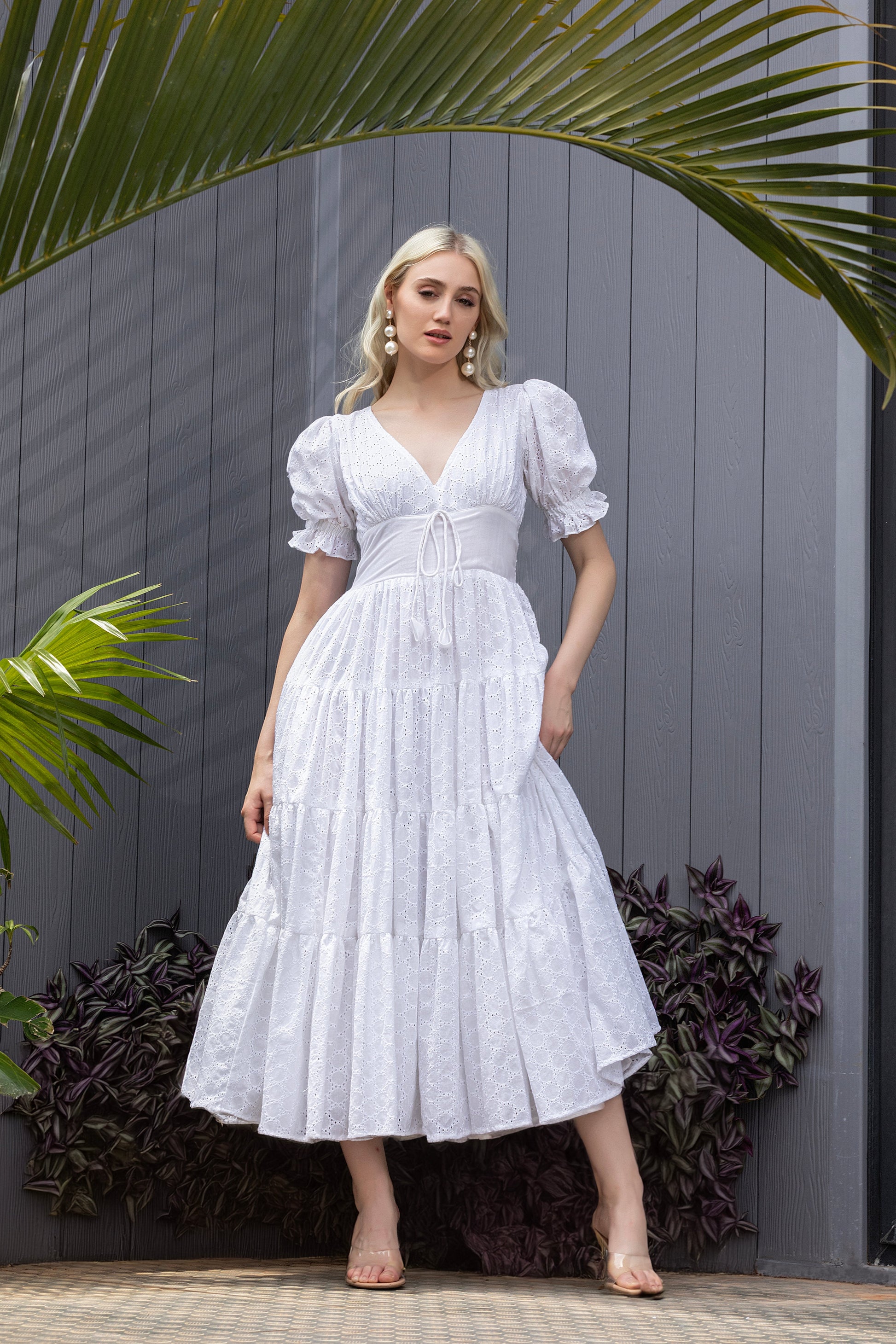Snow Petal Schiffli Cotton Fit & Flare Maxi Dress - S Snow Petal Schiffli Cotton Fit & Flare Maxi Dress - S