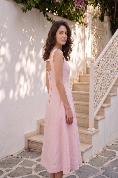 Rosé Charm A-Line Midi Dress