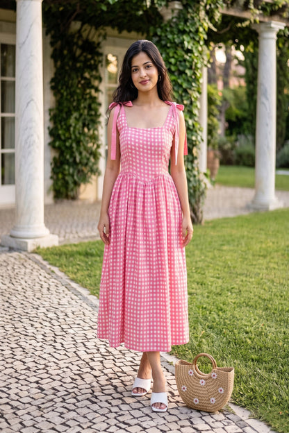 Blush Bloom Gingham Midi Dress