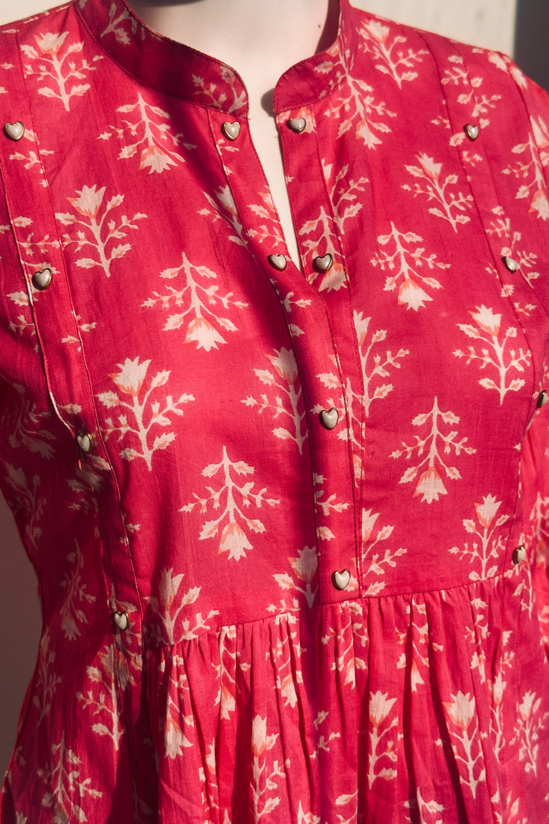 Gulmohar Pink Block Print Peplum Kurti