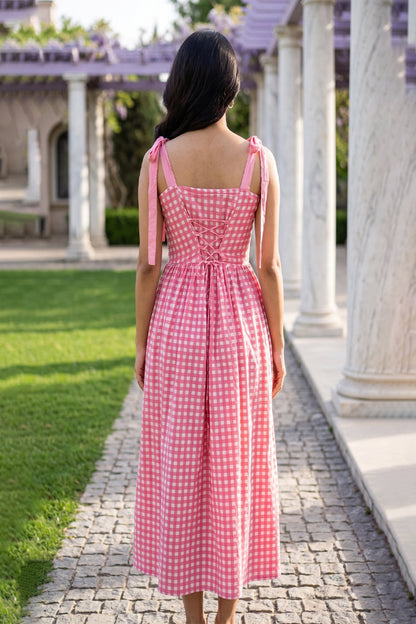 Blush Bloom Gingham Midi Dress