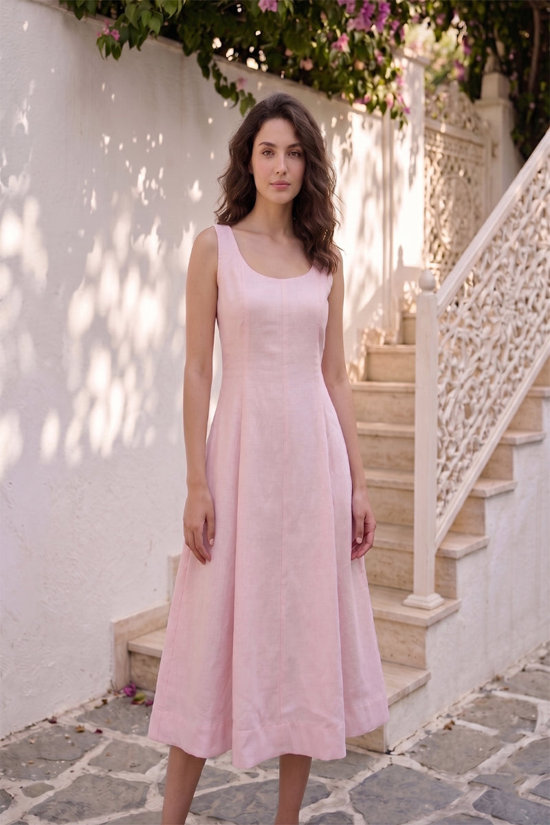Rosé Charm A-Line Midi Dress