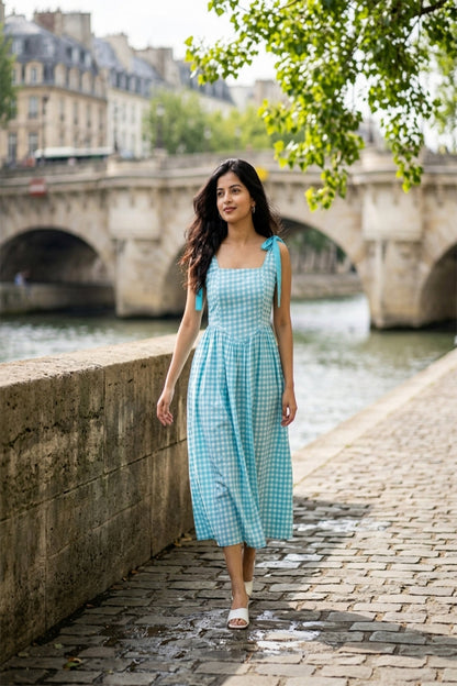Seafoam Charm Gingham Midi Dress