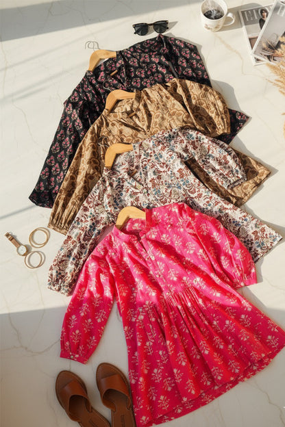 Gulmohar Pink Block Print Peplum Kurti