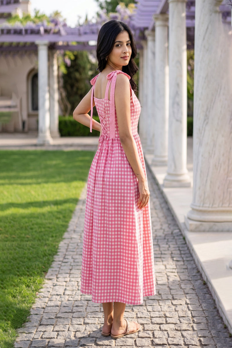 Blush Bloom Gingham Midi Dress