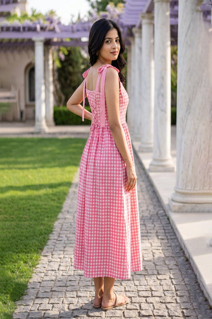 Blush Bloom Gingham Midi Dress