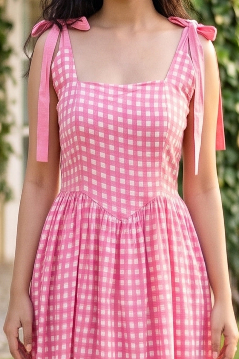 Blush Bloom Gingham Midi Dress