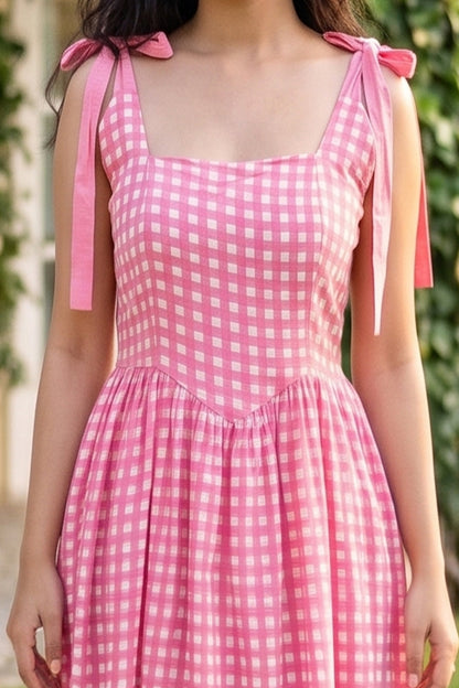 Blush Bloom Gingham Midi Dress