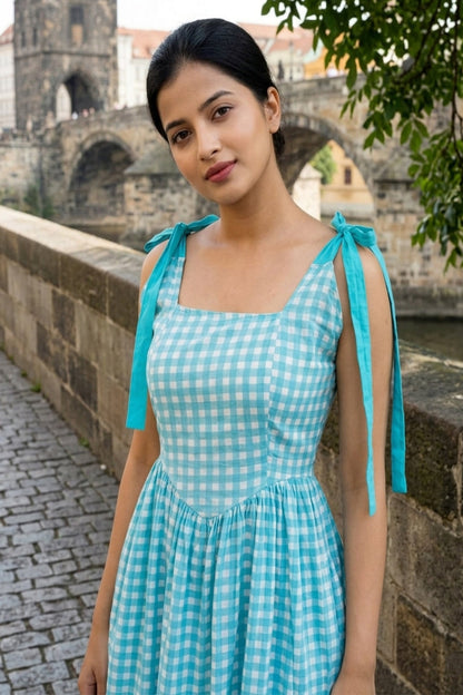 Seafoam Charm Gingham Midi Dress