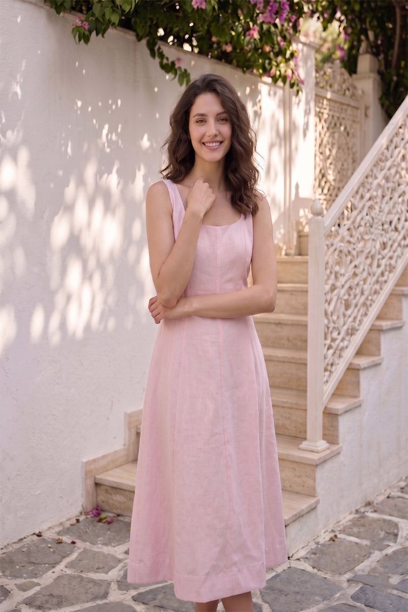 Rosé Charm A-Line Midi Dress
