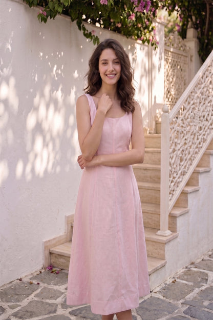 Rosé Charm A-Line Midi Dress