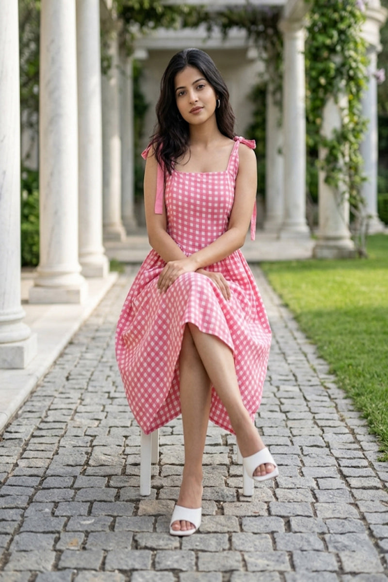 Blush Bloom Gingham Midi Dress