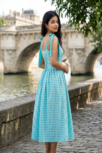 Seafoam Charm Gingham Midi Dress