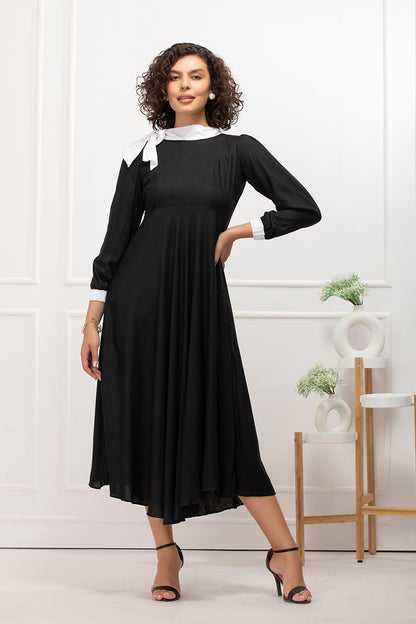 Midnight Grace Vintage Bow-Tie Maxi Dress