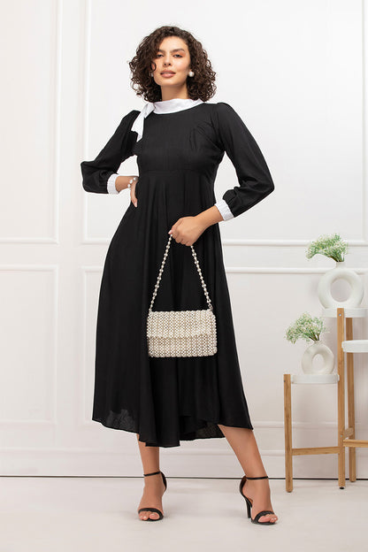 Midnight Grace Vintage Bow-Tie Maxi Dress