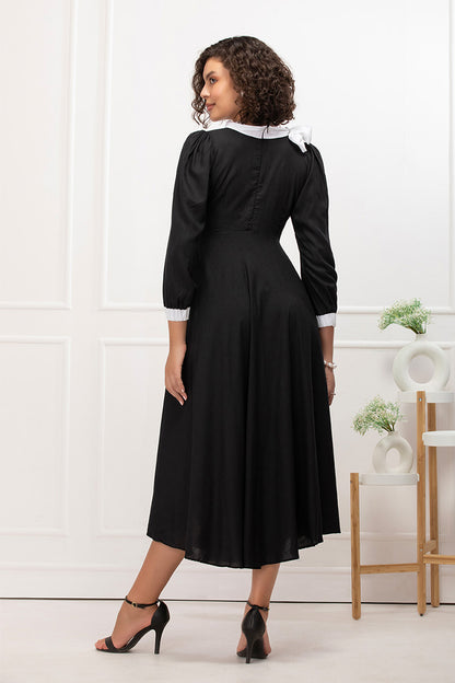 Midnight Grace Vintage Bow-Tie Maxi Dress