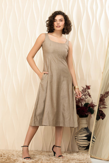 Sandstone Grace Back-Zip Midi Dress