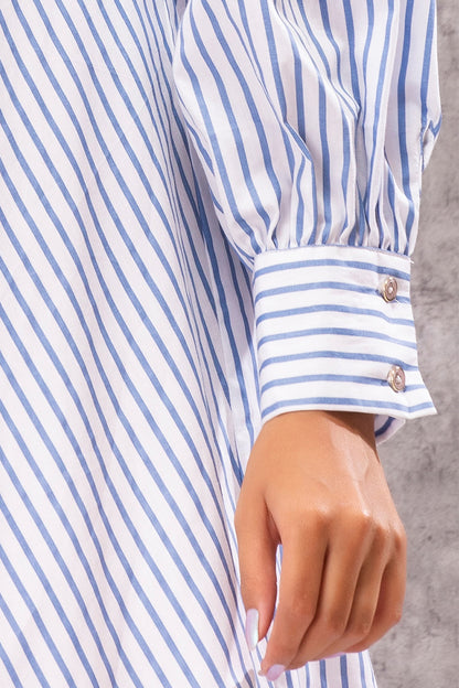 Seaside Stripes Vintage Neck Tie Midi Dress