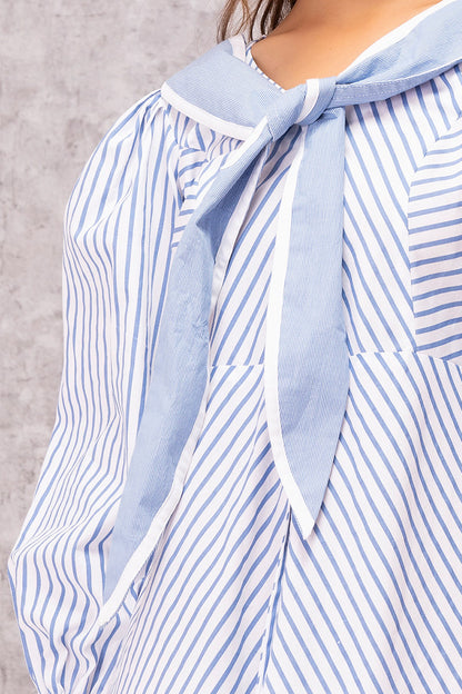 Seaside Stripes Vintage Neck Tie Midi Dress