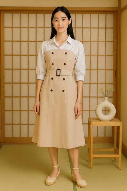 Vanilla Drift Belted Midi Dress