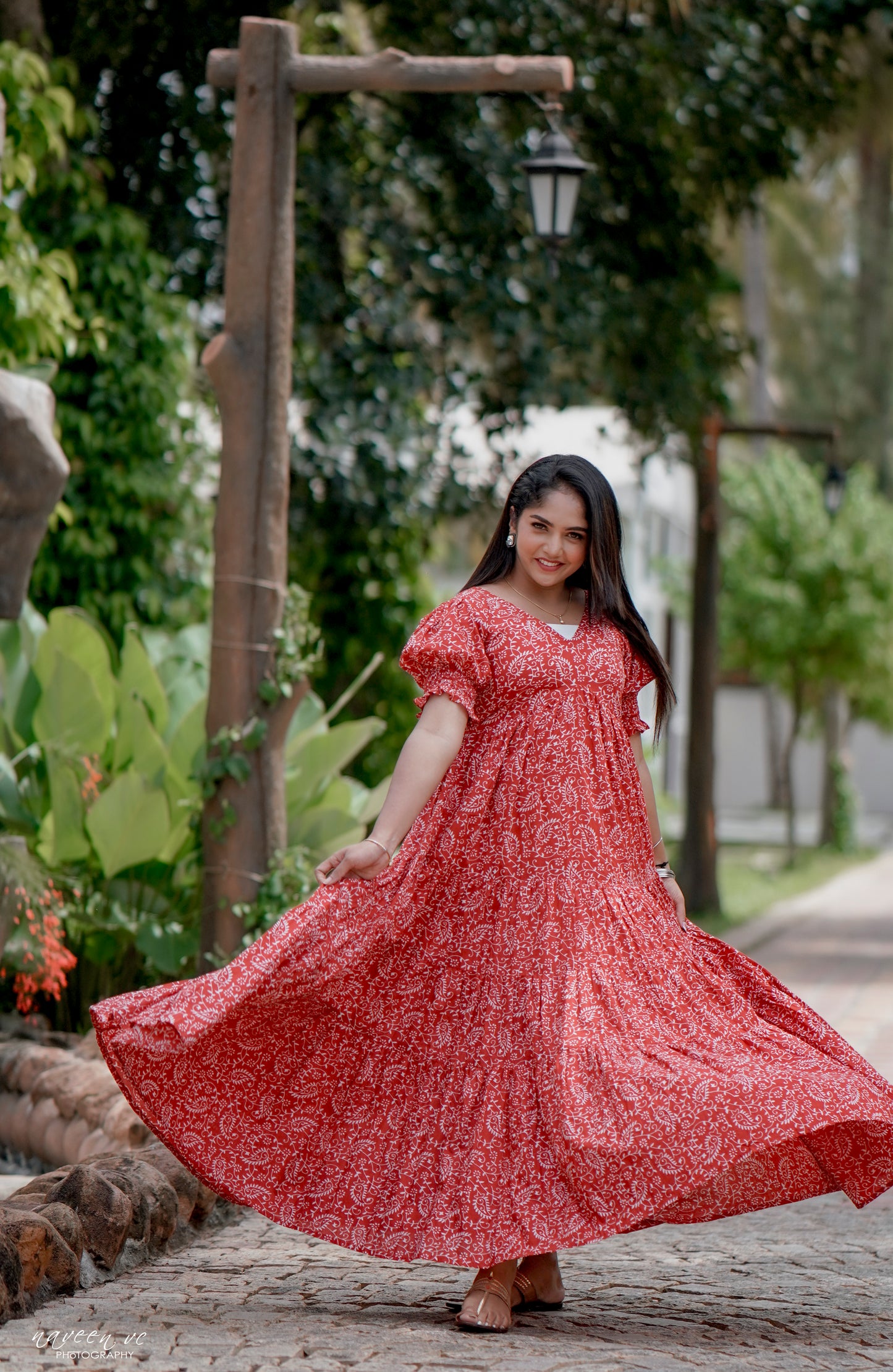 Maroon Mirage Back Tie-Up Fit & Flare Maxi Dress