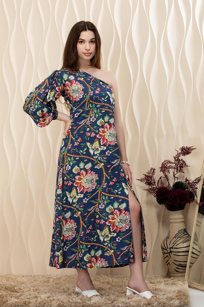 Twilight Bloom Single Shoulder Maxi Dress