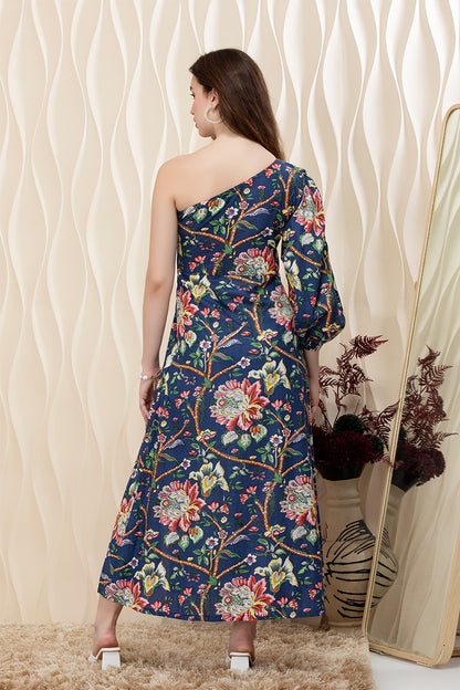 Twilight Bloom Single Shoulder Maxi Dress