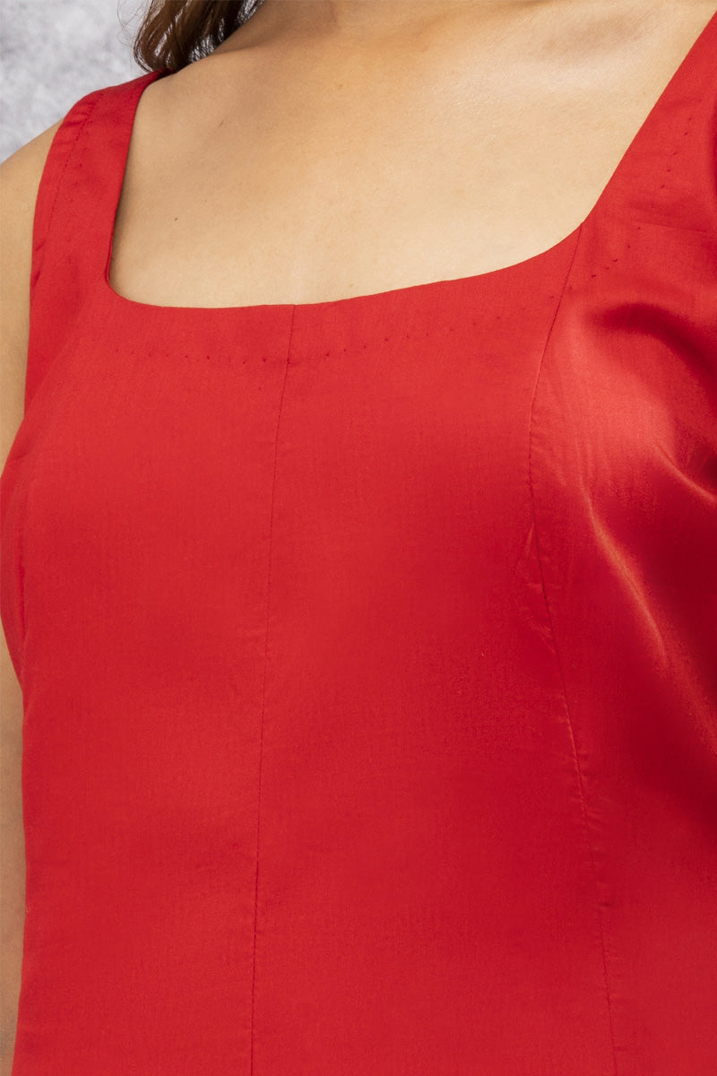 Bold Scarlet Cotton A-Line Midi Dress