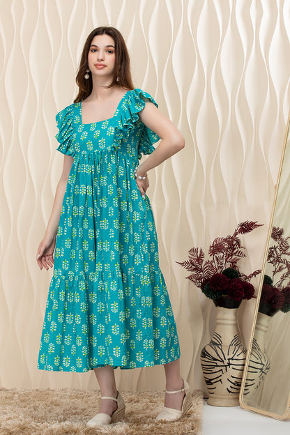 Turquoise Whisper Ruffle Dress