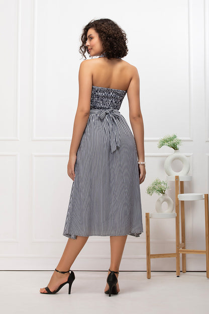 Nautical Charm Halter Midi dress