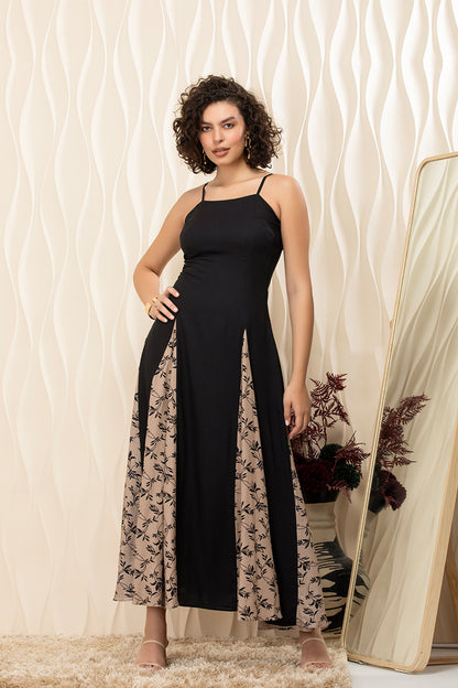 Midnight Bloom Panelled Maxi Dress