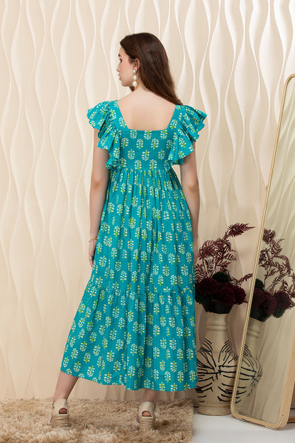 Turquoise Whisper Ruffle Dress