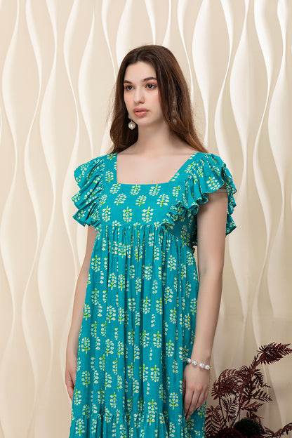 Turquoise Whisper Ruffle Dress