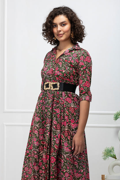 Rustic Rosewood Shirt Midi Dress