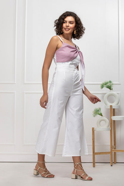 Blush Knot Detail White Jumpsuit